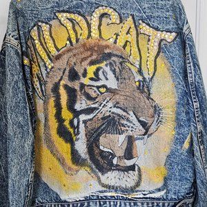 Learsi Hand Embellished Wild Cat acid wash jacket